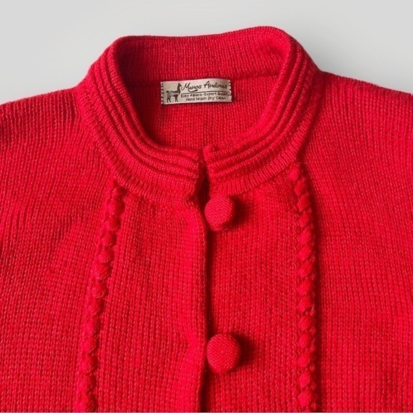 Manos Andinas Baby Alpaca Red Cardigan Sweater Soft Mock Neck Pockets M - Picture 6 of 13
